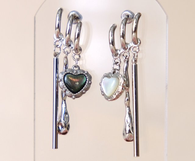 Sterling Silver Mother of Pearl Heart Dangle Earrings