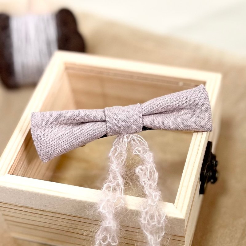 髮夾/粉色蝴蝶結/搭配毛線絲帶 手作 髮飾 送禮禮物 - 髮夾/髮圈 - 棉．麻 粉紅色