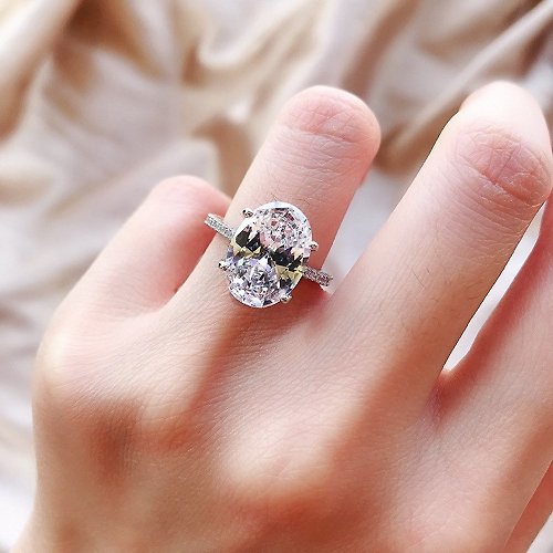 Glowy Jewelry 【手作】超閃橢圓形切割戒指 - 5A 比利時鋯石 - 925純銀