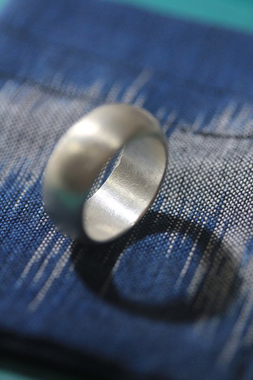 Handmade wide band scratched surface silver ring (R0036