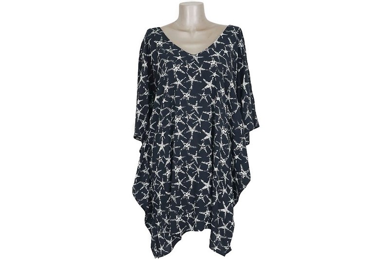 Starfish print butterfly sleeve dress <black> - One Piece Dresses - Other Materials Black