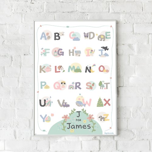 babybluewhales ABC Poster with Personalized Name - Educational Poster - Kids Poster