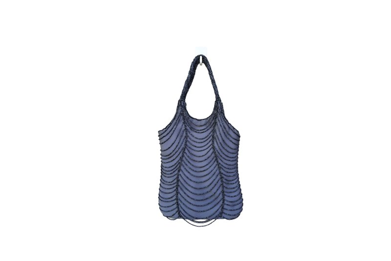 Vintage Smoky Satin Dangling Beaded Evening Bag, Beaded layer handbag, Drapery - 手提包/手提袋 - 絲．絹 灰色