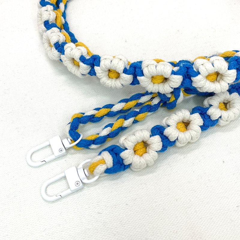 Hand-woven small flower mobile phone lanyard. Adjustable free hanging piece. - Lanyards & Straps - Cotton & Hemp Multicolor