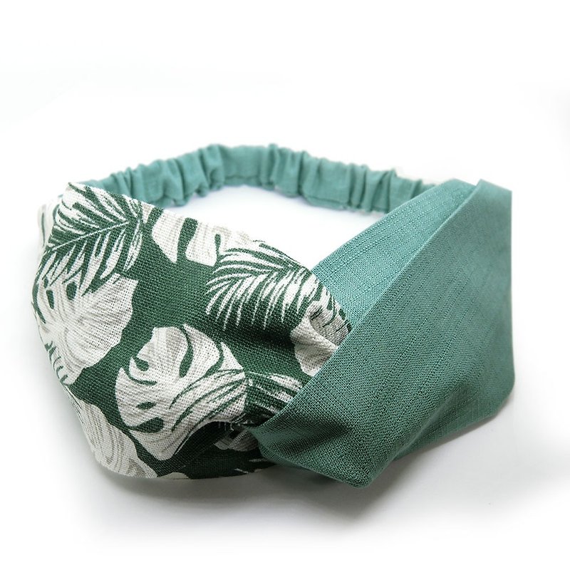 [shell art] green leaf Japanese knot cotton cloth headband - Headbands - Cotton & Hemp Green