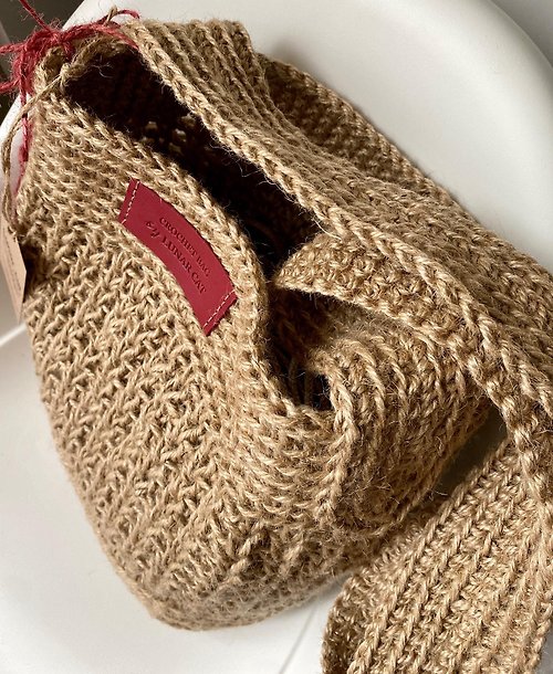 LunarCat Crochet Jute Bag L size, Crossbody Bag, Crochet Shoulder Jute Bag, Reusable Bag