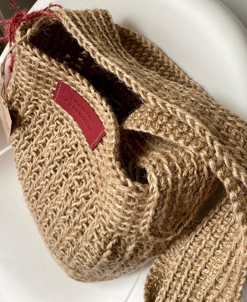 LunarCat Crochet Jute Bag L size, Crossbody Bag, Crochet Shoulder Jute Bag, Reusable Bag