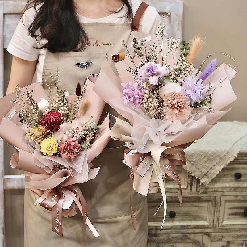 【遇見恆久】棉花糖公主乾燥玫瑰花束 共5款 - 乾燥花/永生花 - 植物．花 