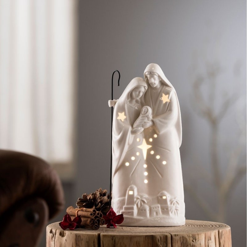 愛爾蘭Belleek Living 陶瓷聖誕馬槽LED夜燈 限量1件 - 燈具/燈飾 - 瓷 白色