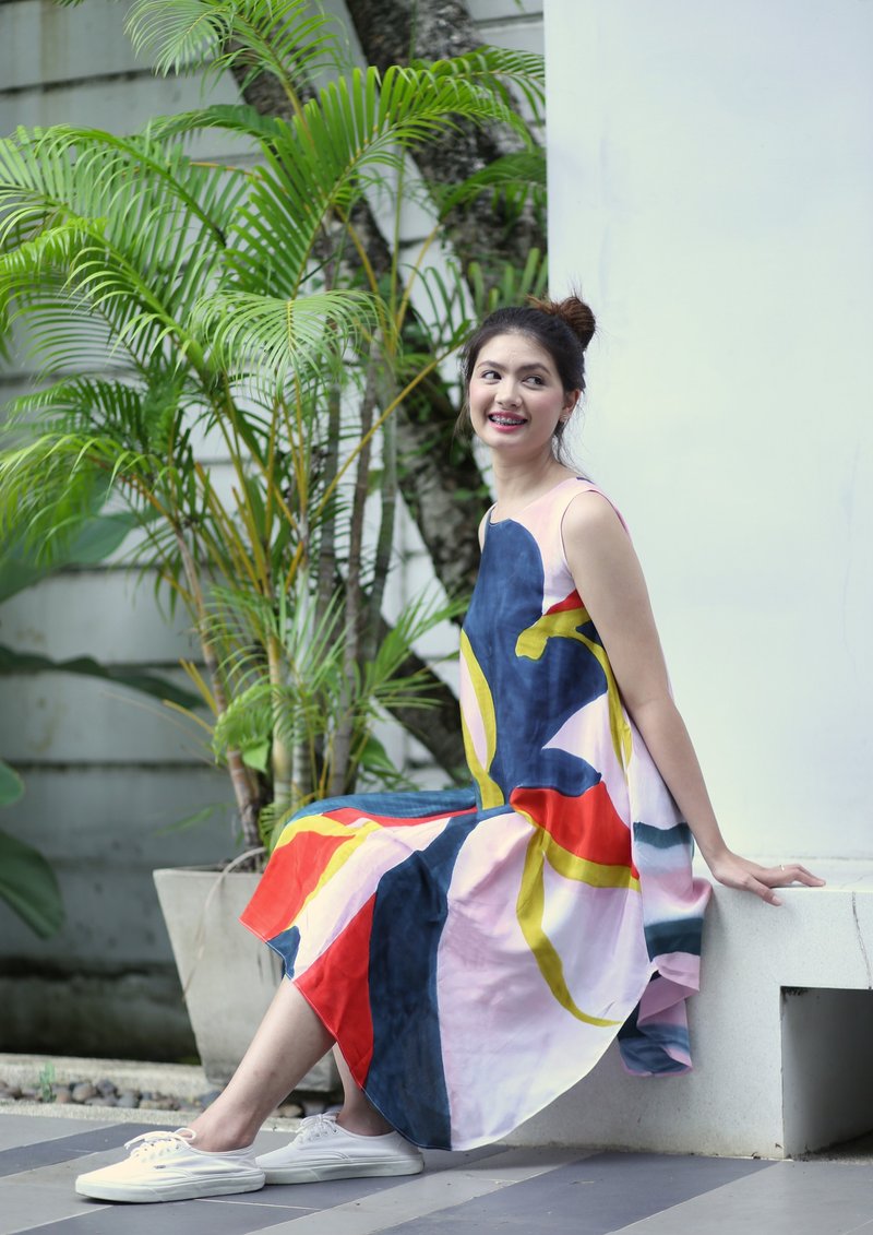 Dress Hand Paint Soft Cotton for Yoga Vacation Holidays Summer Beach Free Size - 洋裝/連身裙 - 棉．麻 多色