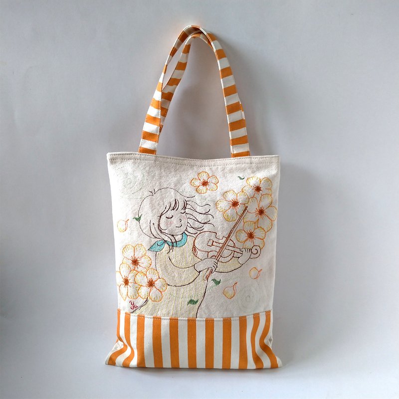 A4 Flat Bag Striped Style─Piano Tone - กระเป๋าถือ - ผ้าฝ้าย/ผ้าลินิน สีส้ม