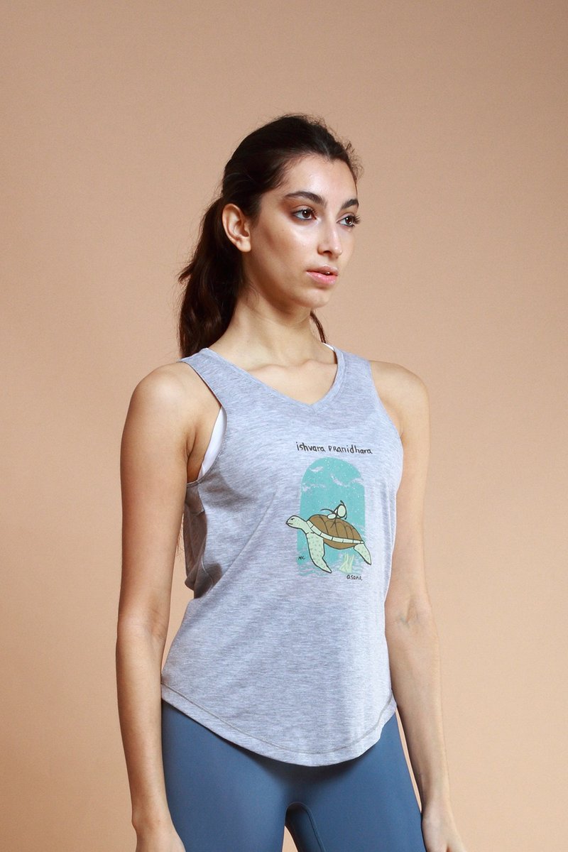 asana eco エコロジーコンシャスネスシリーズ Vネックラージホルターベスト ツイステッドグレータートル - Tシャツ - ポリエステル グレー