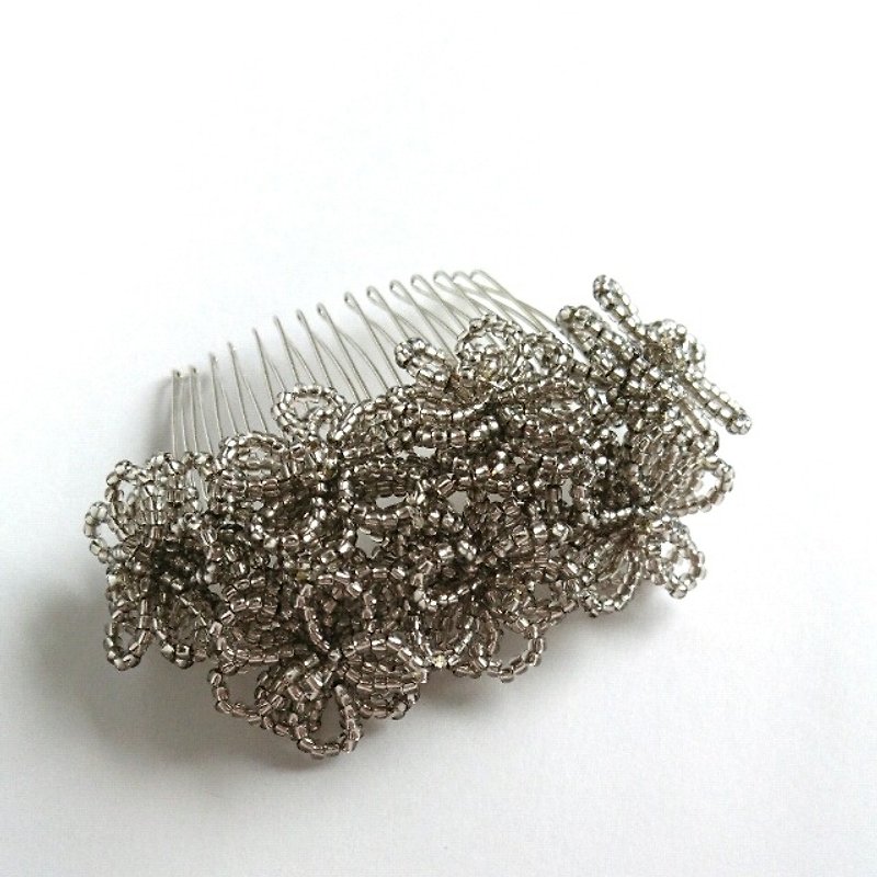 Flower beads comb clear black - Hair Accessories - Other Materials Black