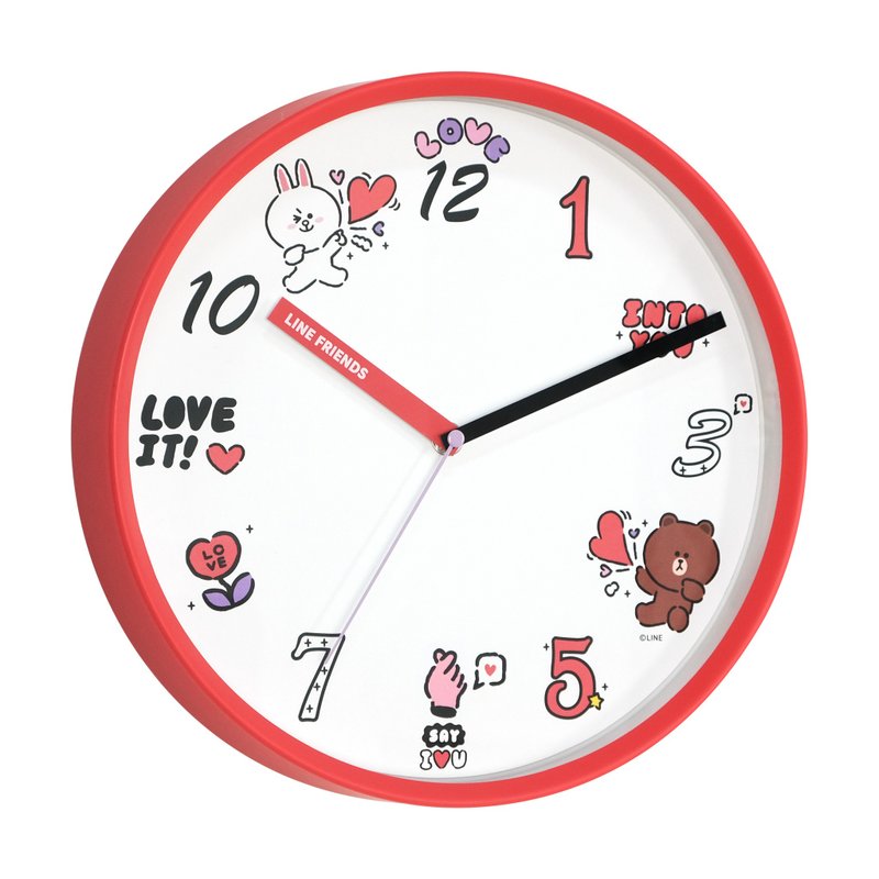 LINE FRIENDS 瘋狂愛靜音時鐘掛鐘 (官方授權) - 時鐘/鬧鐘 - 塑膠 紅色