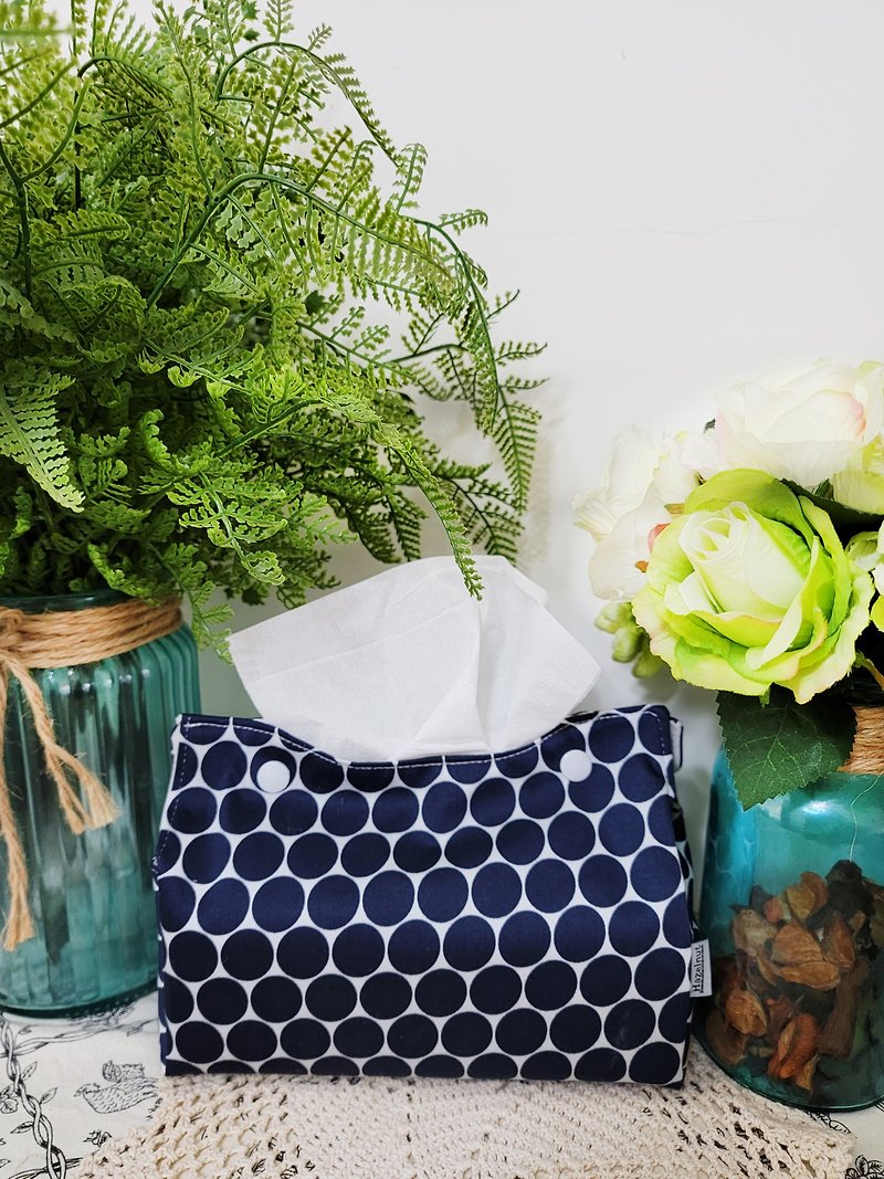 Nordic Style Round Geometric Blue Simple Detachable Tissue Bag Facial Tissue Cover - กล่องทิชชู่ - ผ้าฝ้าย/ผ้าลินิน สีน้ำเงิน