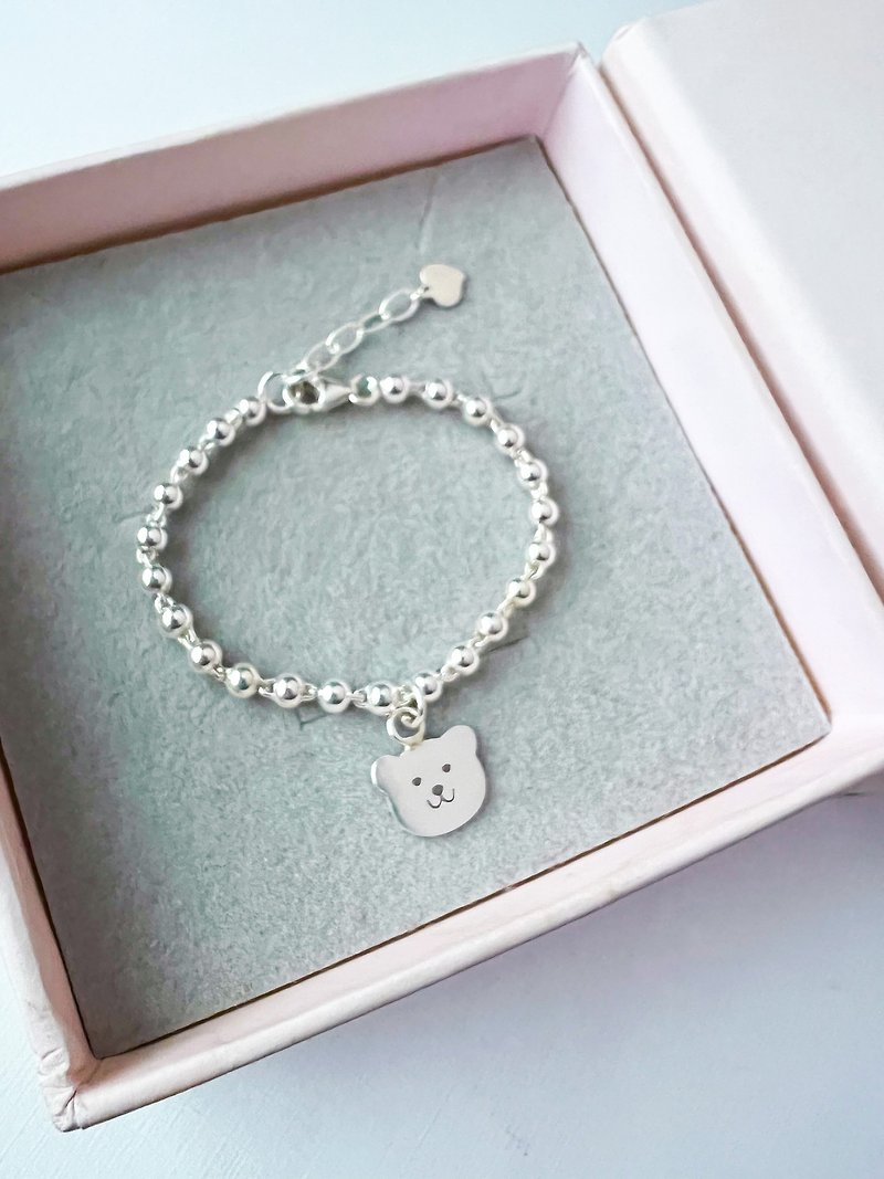 Smiling bear sterling silver bracelet-925 sterling silver bracelet-can be engraved-mid-month birthday gift - Baby Accessories - Sterling Silver Silver