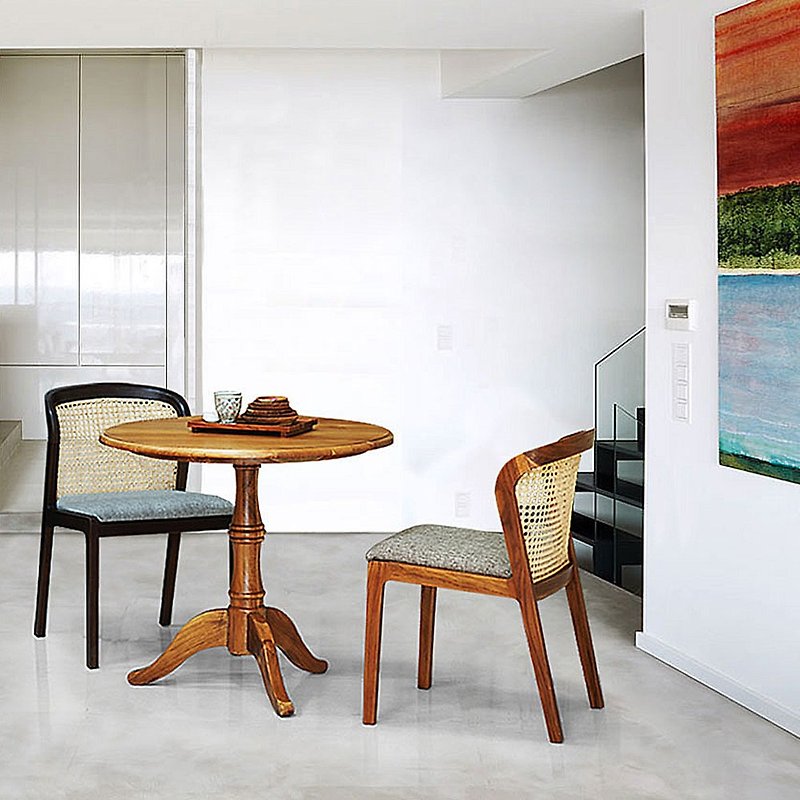 肯尼柚木餐桌椅 桃花心木餐椅(黑) 實木與天然藤編素材結合 - 椅子/沙發 - 木頭 咖啡色