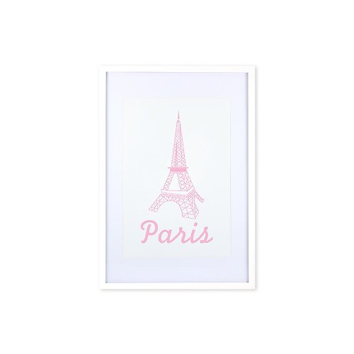 iINDOORS英倫家居 裝飾畫相框 歐風 巴黎鐵塔 粉色 白色框 63x43cm 室內設計 布置