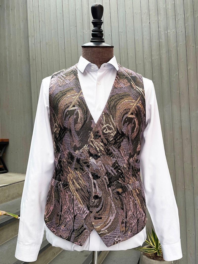Carefully selected fabric-Artist Totem Vest (pink and purple) - เสื้อกั๊กผู้ชาย - ไฟเบอร์อื่นๆ สึชมพู