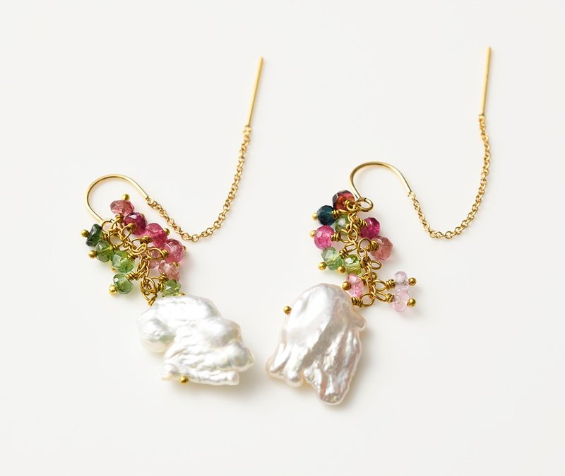 CP167(トルマリン/ケシパール) - 耳環/耳夾/耳骨夾 - 其他金屬 金色