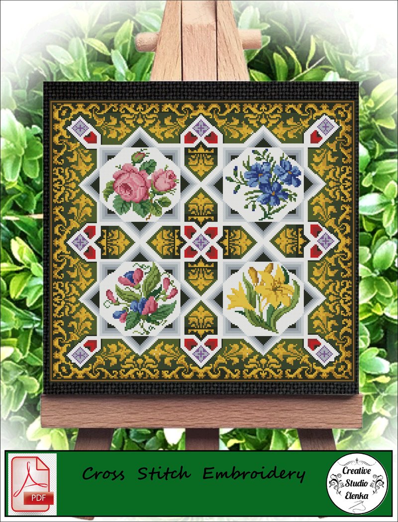 Vintage Cross Stitch Scheme Victorian pattern - PDF Embroidery Scheme - 編織/羊毛氈/布藝 - 其他材質 