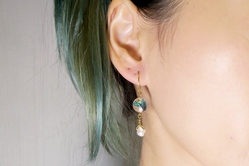 OUD Original-14K gf-Min Baroque Pearl-Shells-Circle-Drop Earring/Clip-on - ต่างหู - เปลือกหอย สีทอง