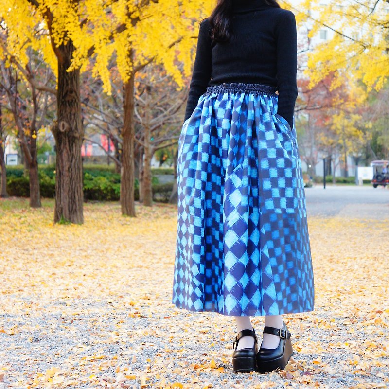 備後絣プリントスカート - 裙子/長裙 - 聚酯纖維 藍色
