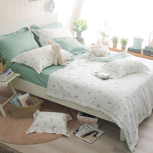 OLIVIA 原創設計寢具 DR905 葛洛莉亞 白X綠(床包綠) /300織精梳棉/床包涼被組/台灣製