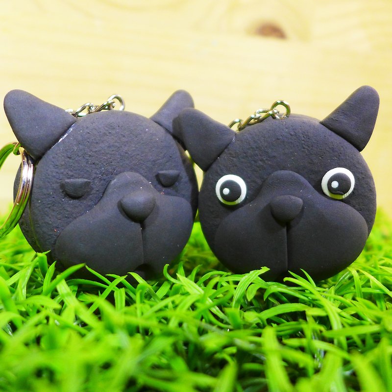 [Saturn Ring] Pet Planet: French Bulldog (Black) | Light Earth. Water repellent. Can change necklace / magnet / pin - Keychains - Clay Black
