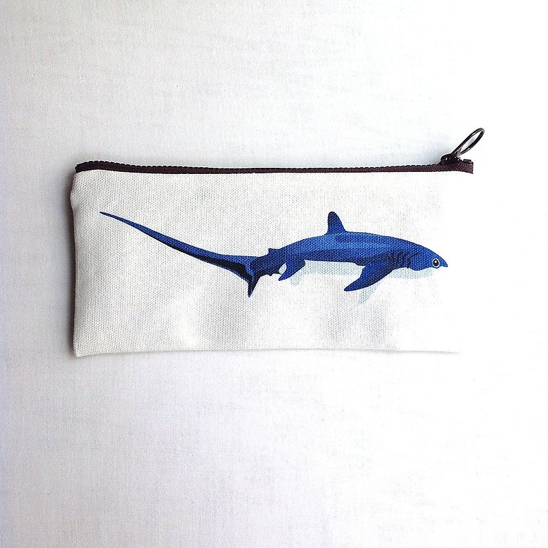Design No.TS139 - 【Cotton Canvas】Thresher Shark Pencil Cases - Pencil Cases - Cotton & Hemp White
