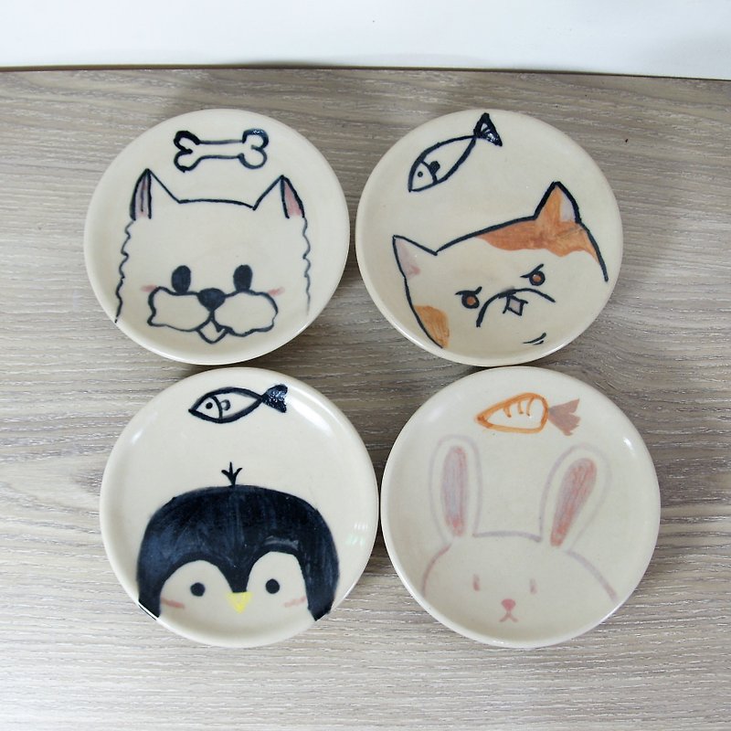 Cute animal hand-painted pottery plate, plate, dinner plate, fruit plate, snack plate - about 11.8 cm in diameter - Small Plates & Saucers - Pottery Multicolor