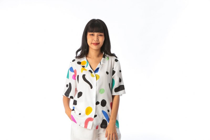 Hawaii shirt Blouse Cotton Rayon For Summer Beach Vacation - 女上衣/長袖上衣 - 棉．麻 白色