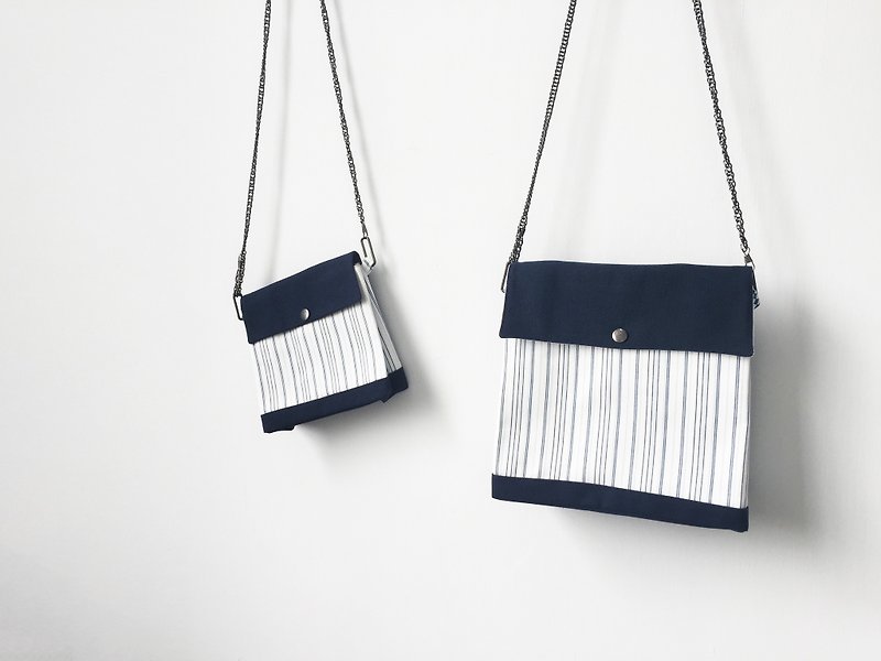 Wahr_ blue quilted clutch / chain bag / shoulder bag/with chain - Messenger Bags & Sling Bags - Cotton & Hemp Blue