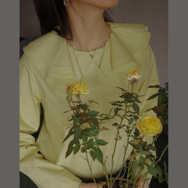 Vintage lotus leaf collar shirt lady's long-sleeved cotton casual solid color co - เสื้อเชิ้ตผู้หญิง - ผ้าฝ้าย/ผ้าลินิน หลากหลายสี