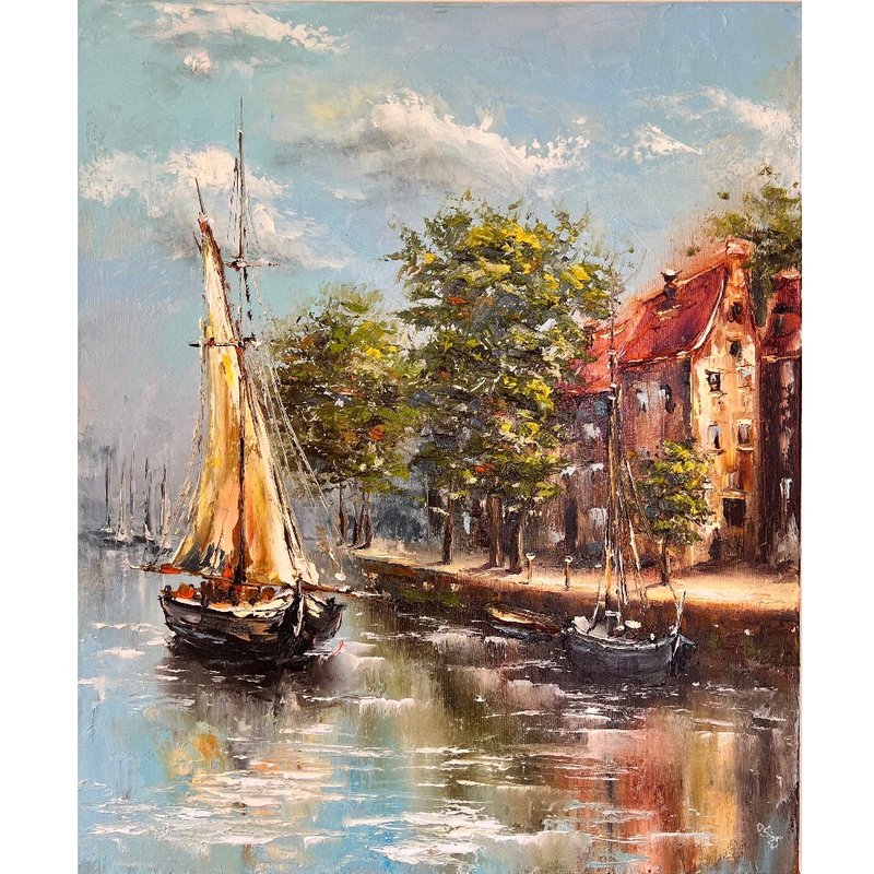 Old Dutch Landscape Painting Landscape Art Original Artwork 60x50 cm - 海報/掛畫/掛布 - 棉．麻 多色