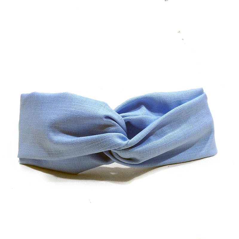 粉藍樂園 素色款 交叉髮帶 - 髮帶/頭箍 - 棉．麻 藍色