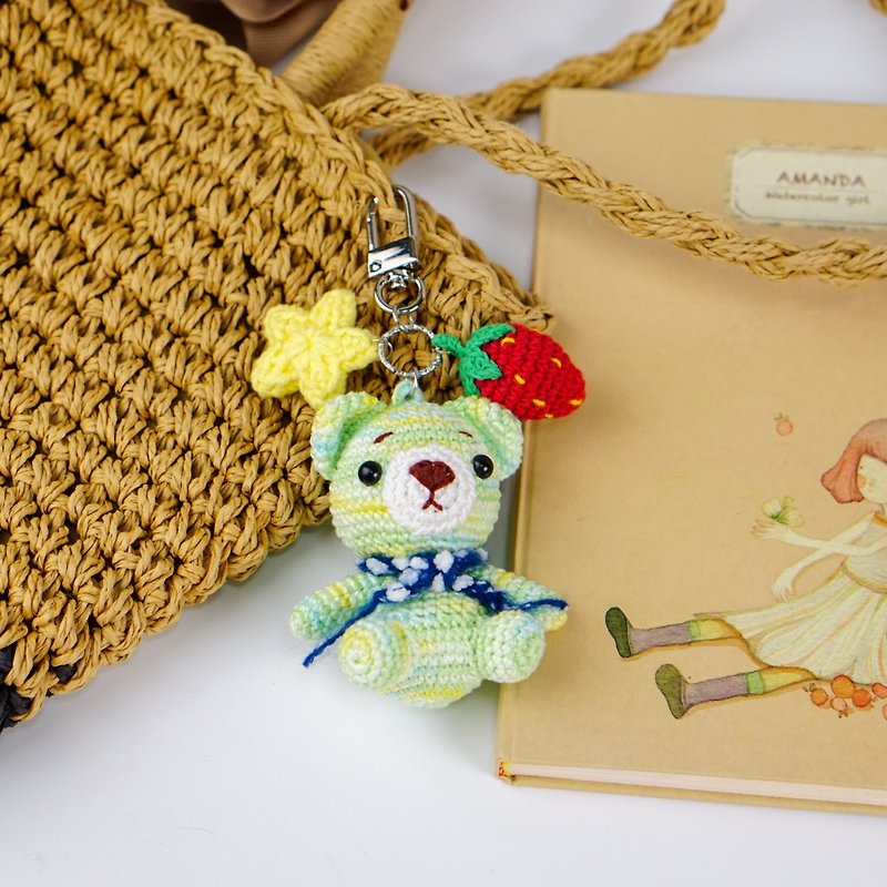 Bear crochet doll  key ring key chain bag charm handmade gift - 鑰匙圈/鎖匙扣 - 棉．麻 多色