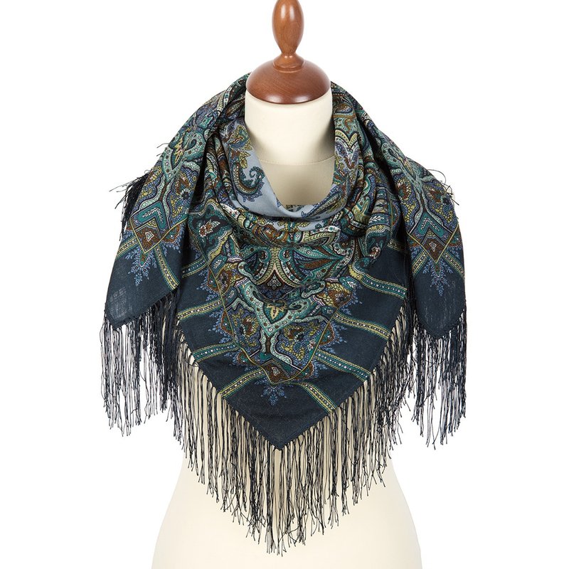 Authentic Pavlovo Posad Russian Shawl Soft Scarf 100% Wool 89x89 cm 1155-52 - Scarves - Wool Multicolor