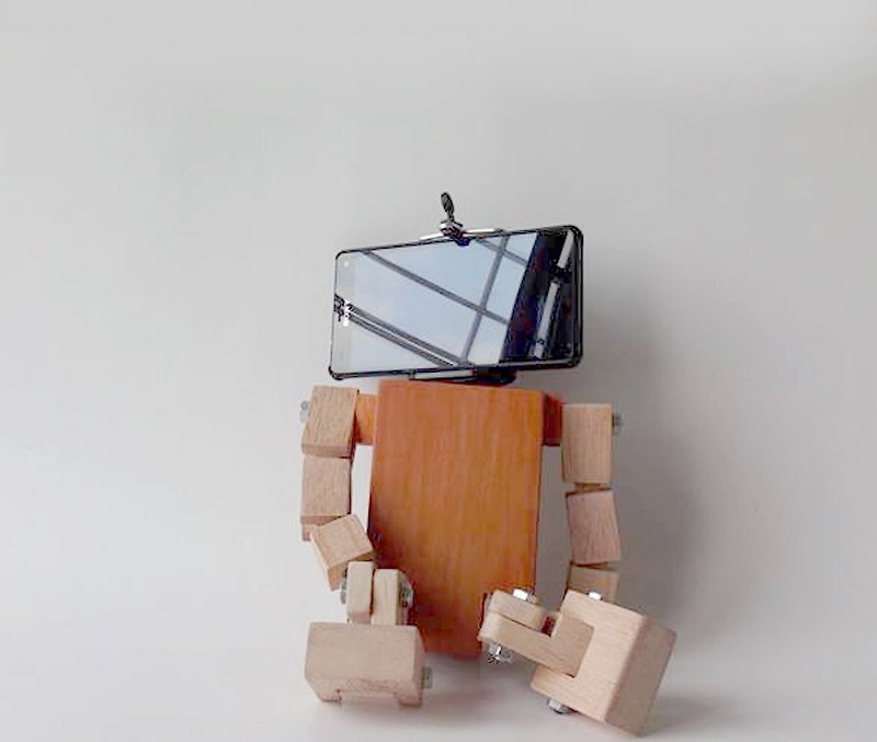 Smartphone  Robot : BRAWN  ( No Base ) - Phone Stands & Dust Plugs - Wood Brown