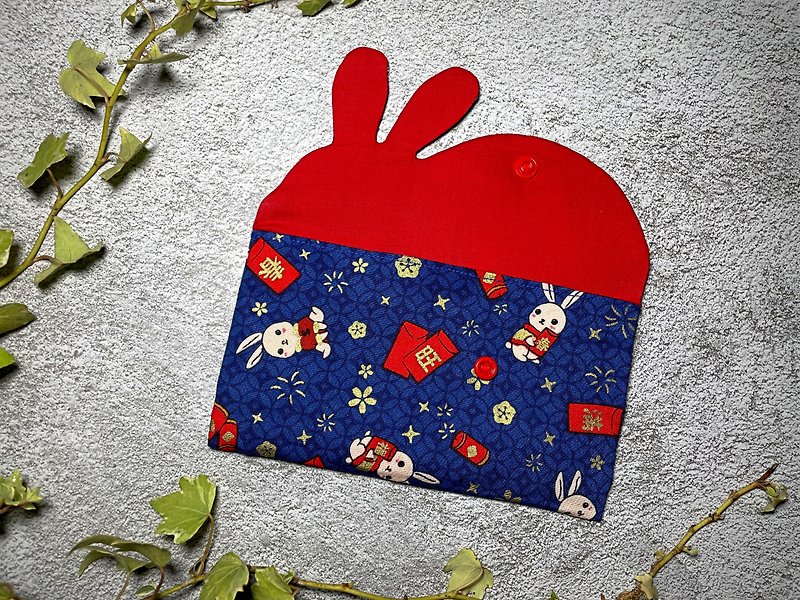 【Universal Lucky in the Year of the Rabbit】Auspicious Rabbit Lucky Red Envelope Bag Passbook Bag Long Clip Storage Bag - Chinese New Year - Cotton & Hemp 