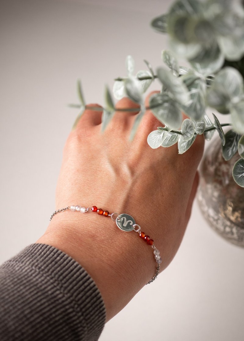 April birthstone, Aries Zodiac bracelet, Zircon, 925 silver, Christmas gift, - สร้อยข้อมือ - เครื่องเพชรพลอย สีส้ม