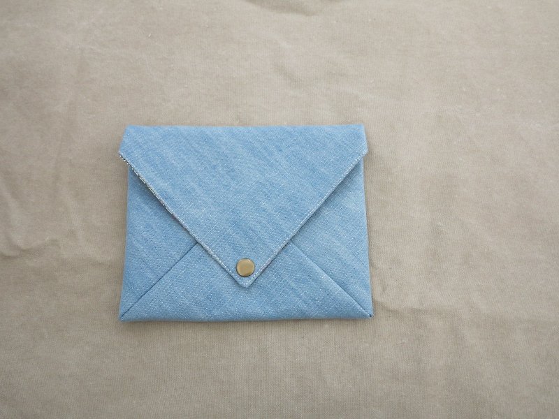 Envelope bag storage pouch (light cowboy) - กระเป๋าเครื่องสำอาง - ผ้าฝ้าย/ผ้าลินิน สีน้ำเงิน