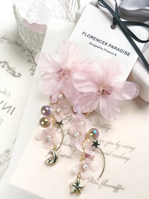 Florencek Paradise 垂墜式耳環/輕紗耳環/ 結婚耳環耳夾/ 洋裝和服浴衣配飾