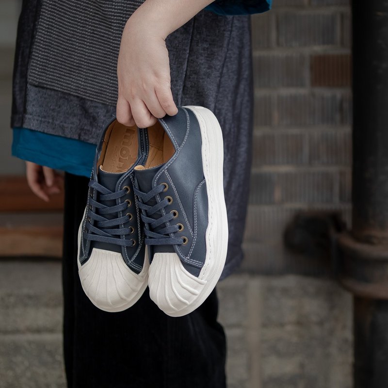 [Refurbished] [Zero Size Clearance] Shell Shoes Dissolve and Step on Shoes_Dark Blue - รองเท้าลำลองผู้หญิง - หนังแท้ สีน้ำเงิน