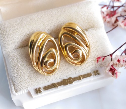 老時光角落 Vintage Jewelry 西洋古董飾品 MONET 簡約線條 針式耳環