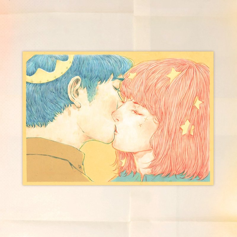 恋人イラストポストカード（泣いたり泣いたりしないで、涙は真珠） - カード・はがき - 紙 ピンク