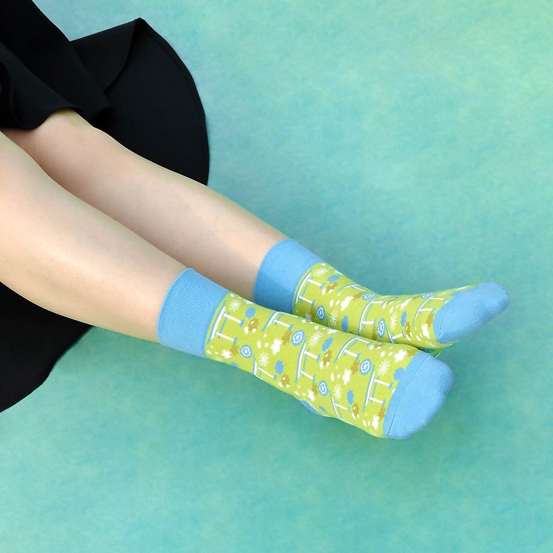 【女友禮物/免運】櫻野鳥居4分之3女短襪│質感禮盒包裝 - 襪子 - 棉．麻 綠色