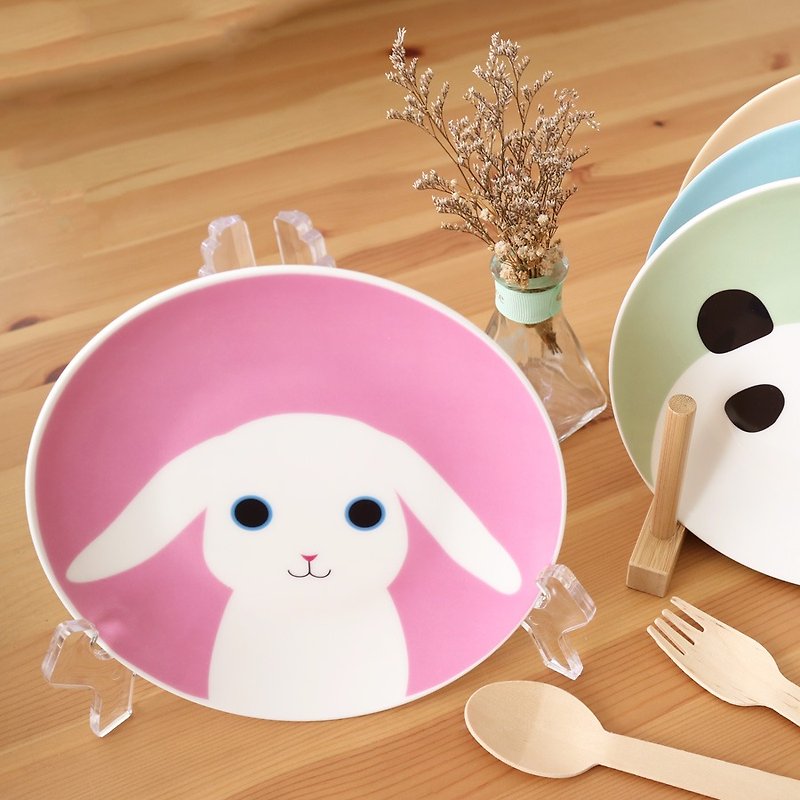 6.5 "Porcelain Plate - Cute Animals Say Hello Say Hi Series - Bunny Single Purchase Area ~ Pink / Bone China / Plate / Microwave / SGS / Single Purchase Area - จานเล็ก - เครื่องลายคราม สึชมพู