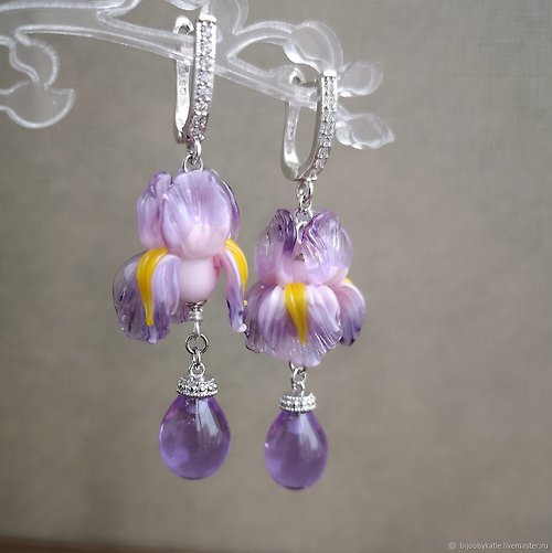 BijouByKatie blossom earrings, Iris flower earrings