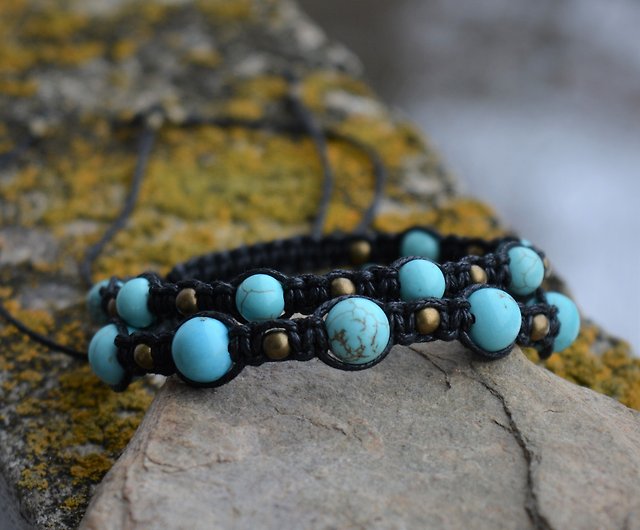 Turquoise Stone Adjustable Bracelet for Women Braided Bead